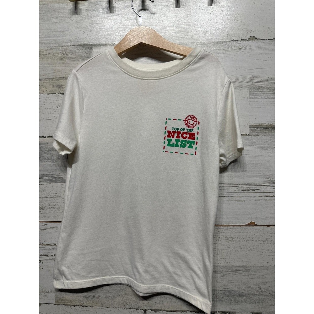Cat & Jack Graphic Tee Boys Small White Top of the Nice List Christmas EUC